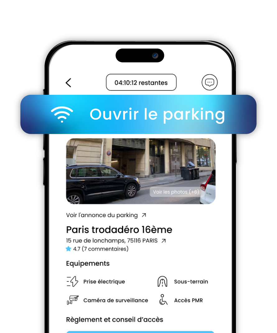 Téléphone affichant ouverture de parking